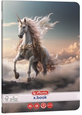 Caiet Herlitz A5, 48 file, dictando, colturi rotunjite, motiv Unicorn, diverse modele